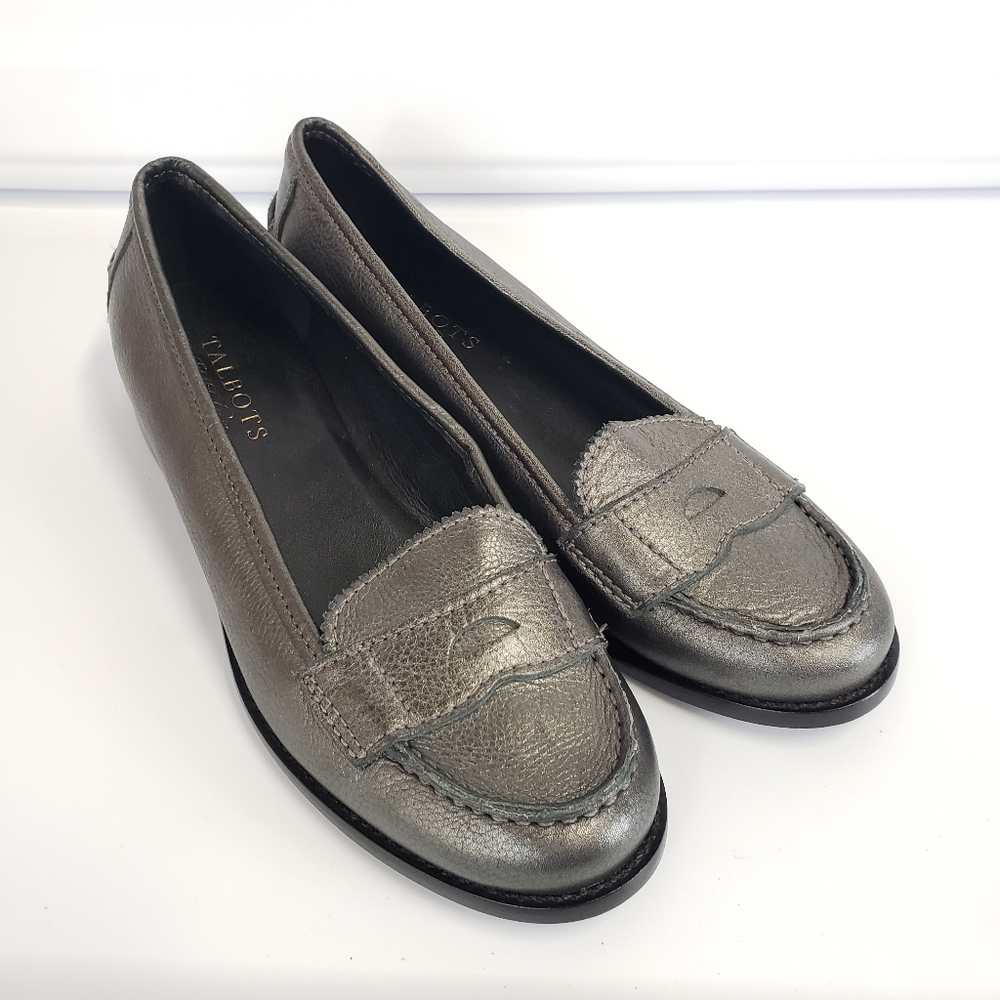 Talbots Gunmetal Grey Leather Loafers Size 6.5